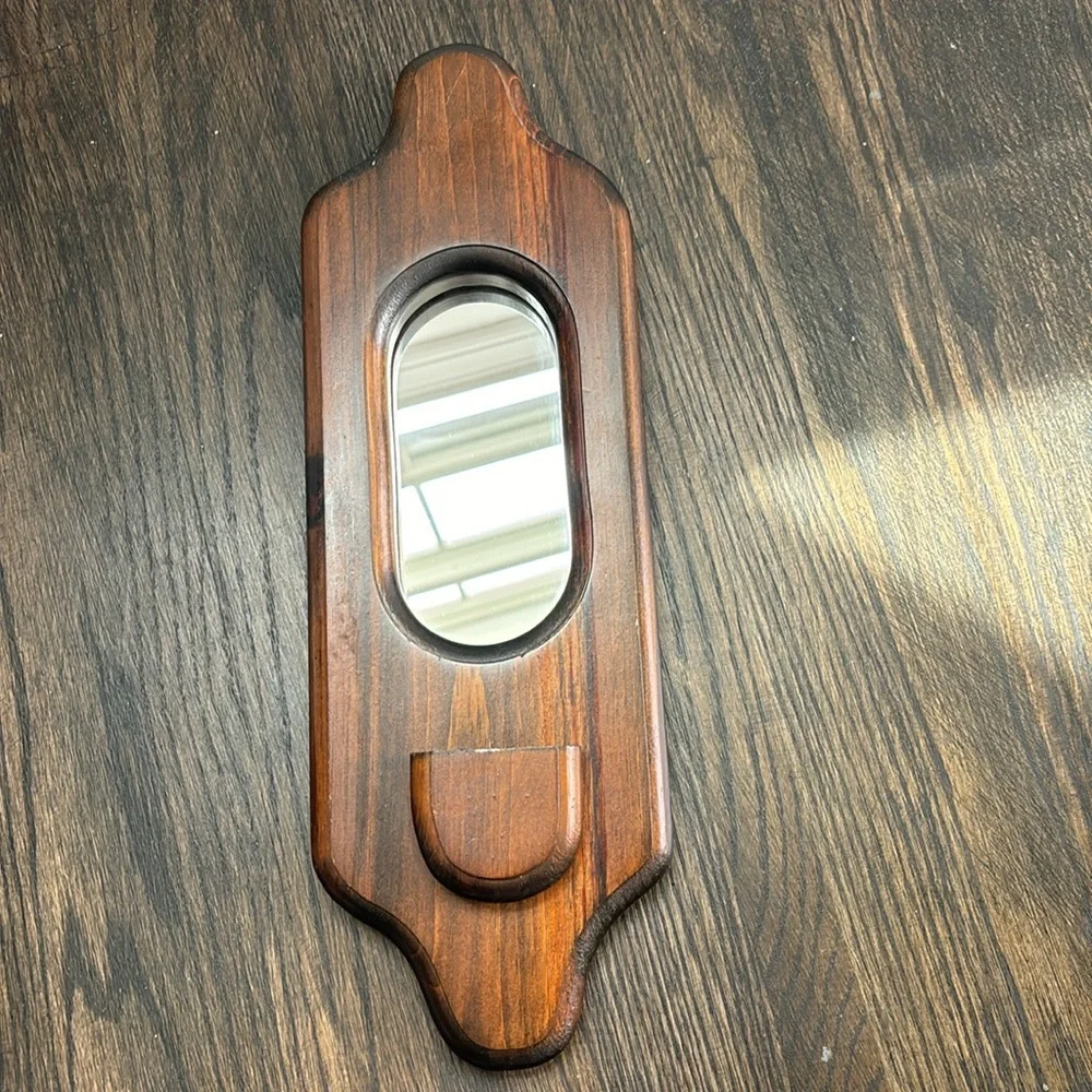 Vintage wood wall sconce with mirror, small nook to hold things, 15x5 inches